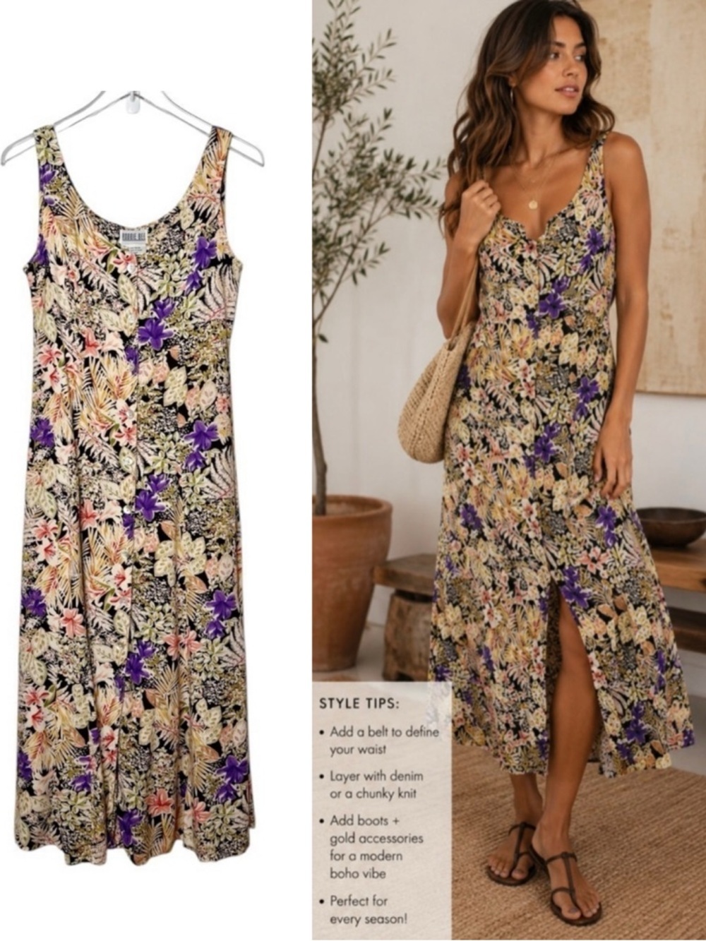 Vintage Robbie Bee 90s Rachel Modest Floral Overall Button Down Maxi Dress Sz 12